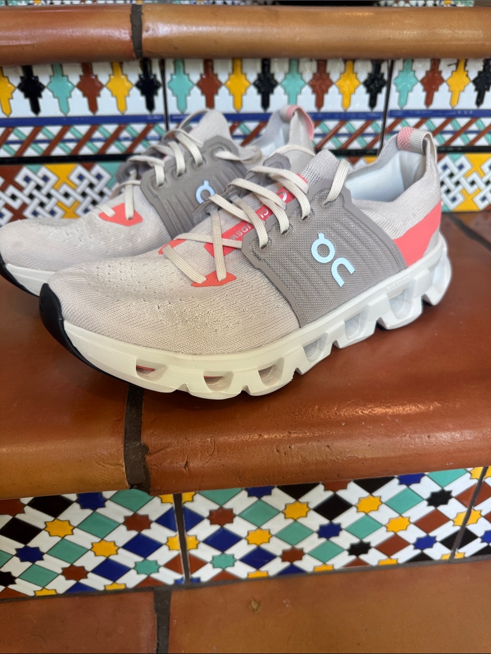 On Running Cloudswift Sneakers in Light Gray and Coral